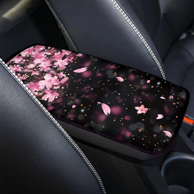 Coldinair Cherry Blossom Universal Car Center Console Pad Soft Armrest Protector Cover Fit for Most Vehicle,SUV,Truck,Car Interior Accessories Decor,Pink