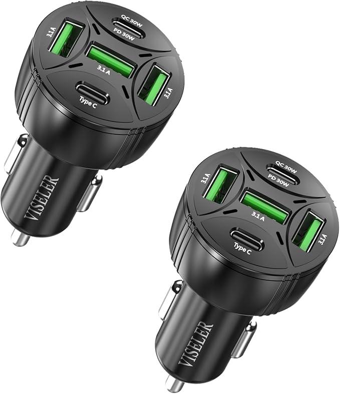 USB C Car Charger Adapter, PD 3.0 Charger, 5 USB QC 3.0 Car Phone Chager Fast Charging for iPhone 17, Galaxy S24 and Other USB Device. (2Pack)