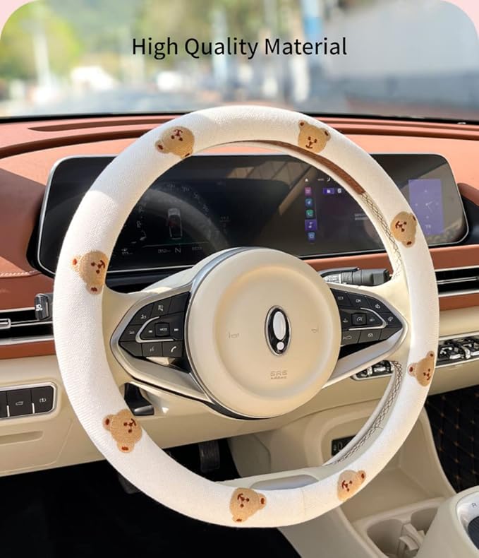 Wheel Cover Flax Microfiber Steering Wheel Covers for Women Fit 15 inch Car Cute Bow Tie Anti-Slip Breathable Absorbing Sweat Cover (Type-O-Tulip)