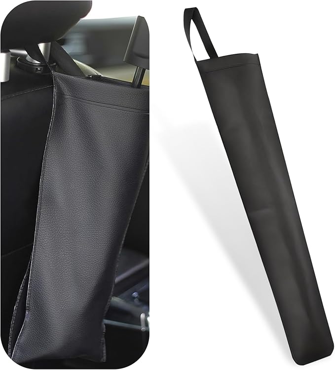 Car Umbrella Storage Cover, Leather Waterproof Hanging Storage Bucket for Long and Short Handled Umbrellas, Foldable Portable Bag to Avoid Dripping Water, for Most Cars Trucks (Black)