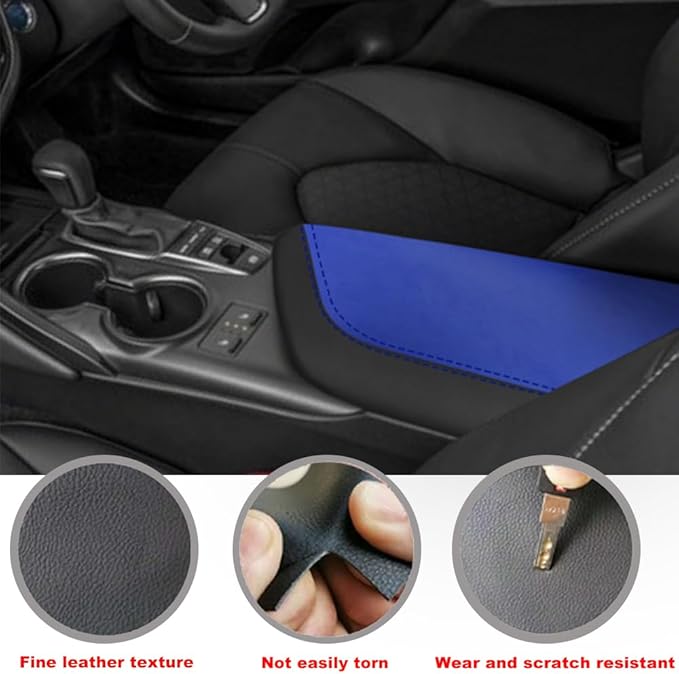 Blazeray Car Center Console Armrest Cover for Toyota Camry 2018-2023 Interior Accessories Leather Anti-Scratch Elbow Arm Rest Cover Cushion Pad Protector Saver (Black with Blue Leather)