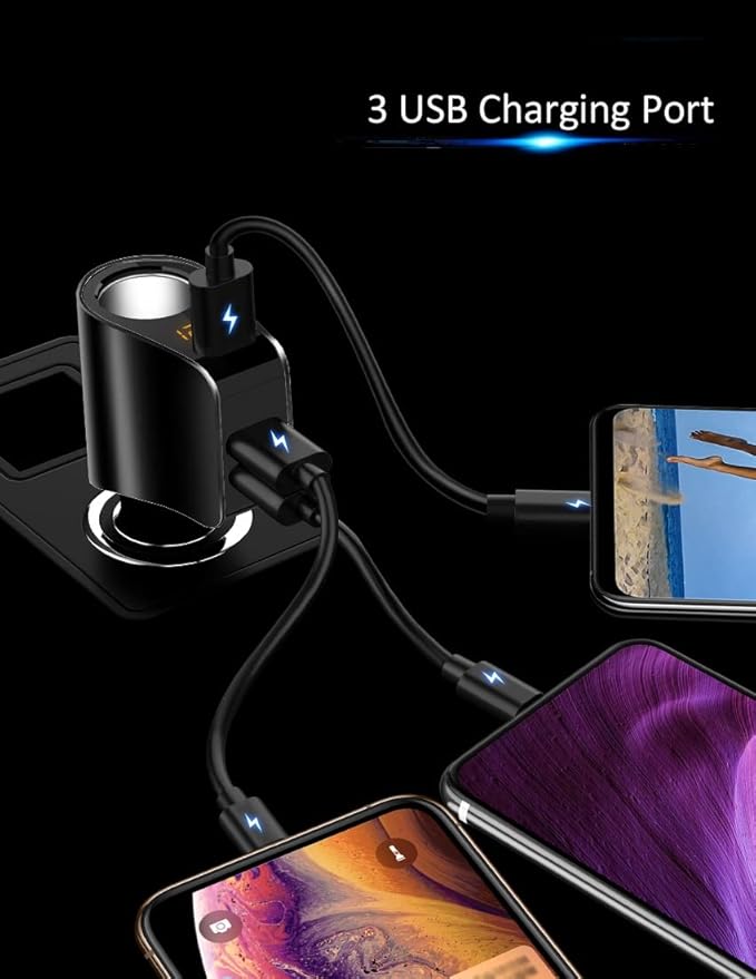 LIHAN Multi USB Cigarette Lighter Adapter, Car Charger Socket Splitter with 3 USB Ports, 12V/24V Outlet Plug Voltage Meter,Compatible for iPhone,iPad, Samsung Galaxy, LG, Google