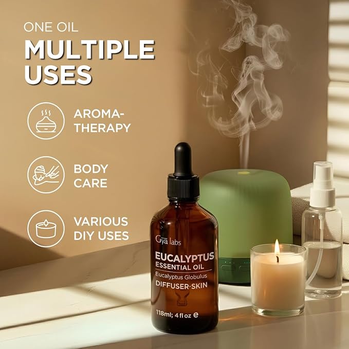100% Pure Eucalyptus Essential Oil - 4 Fl Oz - Eucalyptus Oil for Hair, Skin, Diffuser, Aromatherapy & DIY Candle Making Scent