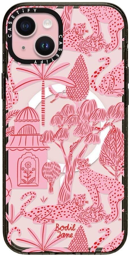 CASETiFY Impact iPhone 15 Plus Case [4X Military Grade Drop Tested / 8.2ft Drop Protection/Compatible with Magsafe] - Animal Prints - Cheetah Paradise Pink - Clear Black