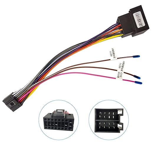 Hikity 16 Pin Wiring Harness ISO Adapter for Android Car Radio Universal ISO Standard Female Radio Connector with Steering Wheel Control Cables and Reverse Gear