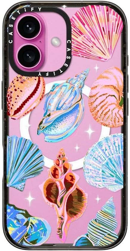 CASETiFY Impact Case for iPhone 16 [Slim / 8.2 ft. 4X Military Grade Drop Protection/Compatible with Magsafe] - Seashell - Clear Black