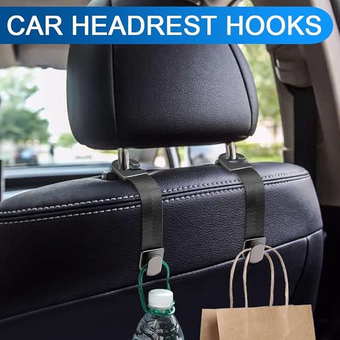 2PCS Car Seat Headrest Hook, Purse Hook for Car, Strong and Durable Backseat Hanger, Universal Auto Interior Accessories Seat Hanging Holders Fit for Hanging Purse Bag Grocery (Black)