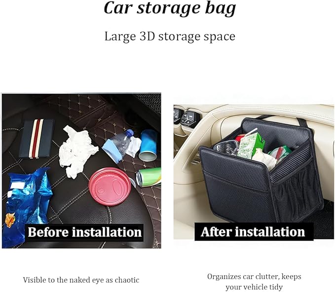 Car Seat Back Organizer, Foldable Vehicle Backseat Storage Hanging Bag with Mesh Pocket, Multipurpose Auto Headrest Storage Pouch Organizer Accessory, Universal Fit (Carbon Fiber Black)