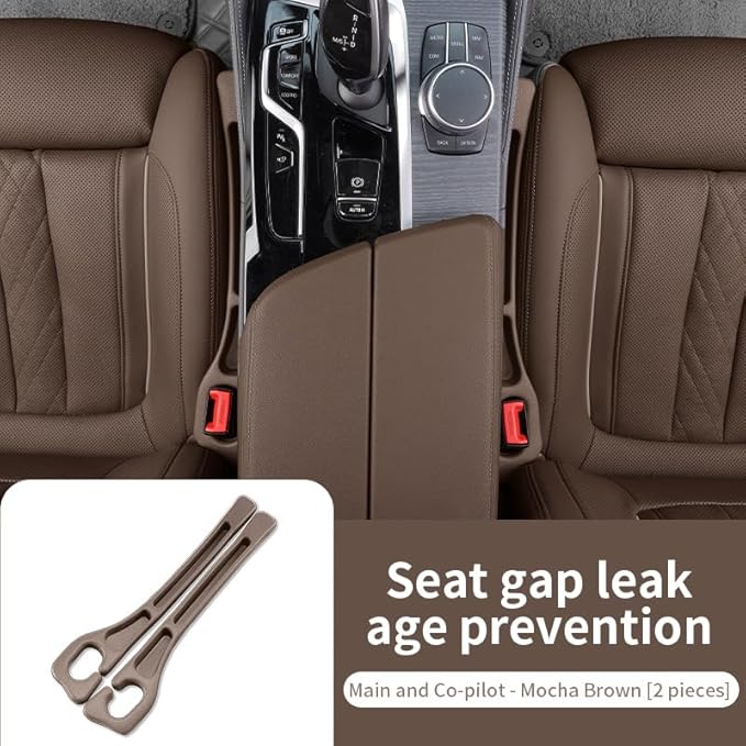 Car Seat Gap Filler 2 Pack, Universal Fit PU Leather Car Seat Gap Plug to Fill The Gap Between Seat and Console, Car Seat Crevice Blocker Stop Things from Dropping (Brown)