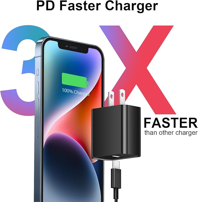 iPhone 17 16 15 Charger Fast Charging 2+2Pack 20W USB C Wall Charger with 10FT Fast Charging Cable Compatible with iPhone 17/17 Air/17 Pro/17 Pro Max/iPhone 16/15 Series, iPad Pro/AirPods-Black