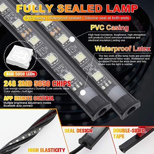 Dream Color Underglow Lights, Exterior LED Light Kits 4pcs (2 x 59inch+2 x 35inch) With App Control, Sync to Music for Cars, SUVs, Trucks - DC12V