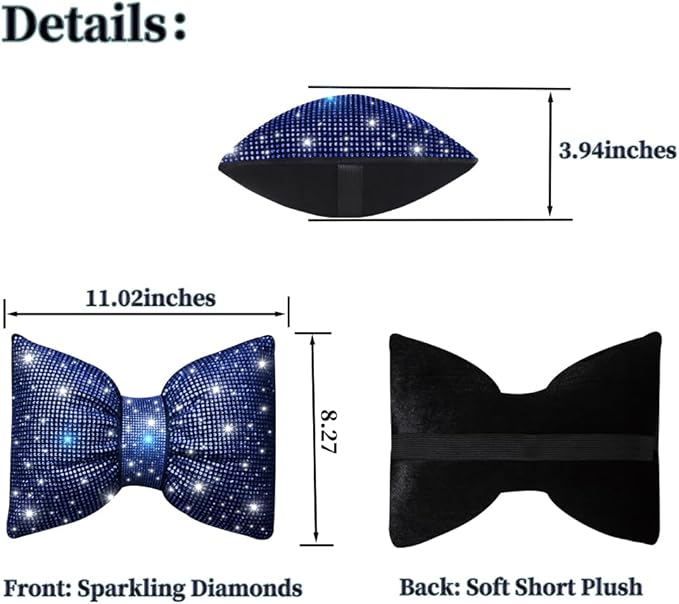 Automotive Headrest Cushion Colorful Bowknot Car Headrest Pillow Bling Bling Rhinestones and Crystal Support Black Bling Auto Accessories Driver Neck Support Blue 2Pcs