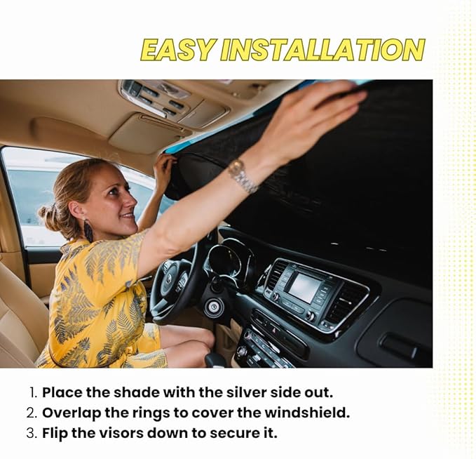Windshield Sun Shade - Certified 99.87% UVB & 99.02% UVA Protection Car Sun Shade. Award Winning Sunshade for Car Windshield with Patented Technology. Size S 59"x28" Car Window Shades by Kinder Fluff