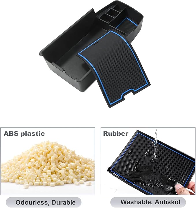 SKTU for 2022 2023 Chevrolet Bolt EUV EV Center Console Organizer Insert ABS Black Materials Tray Armrest Secondary Storage Box Latest 2023 Bolt EUV EV Accessories with Coin Holder (Blue)