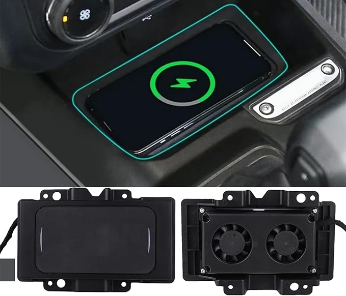 Console Wireless Charging Pad 15W for Ford Bronco 2021 2022 2023 2024 2/4-Door Accessories, Upgraded Silent Fan Cooling FCC Certification,Wireless Charger Hidden Charging