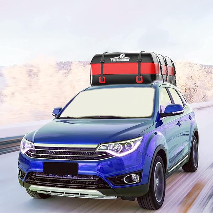 THUNDERBAY Car Roof Bag, Rooftop top Cargo Carrier Bag 15 Cubic feet Waterproof for All Cars with/Without Rack, Includes Storage Bag, Anti-Slip Mat, 6 Reinforced Straps, Luggage Lock