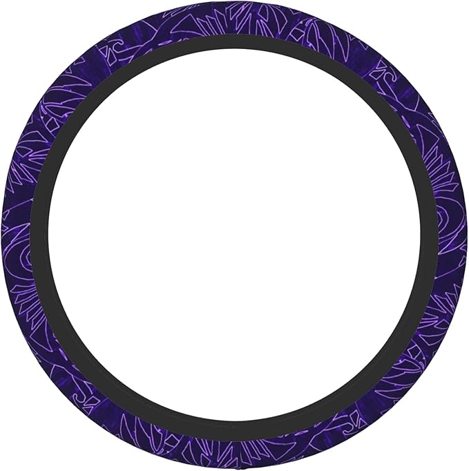 Purple Tapa Partten Car Steering Wheel Cover for Women Men 14-15 Inch Stretch Cloth Anti-Slip Wrap Protector Case Fit Universal Auto Accessories Decor Sweat Absorption (No Tools Needed)