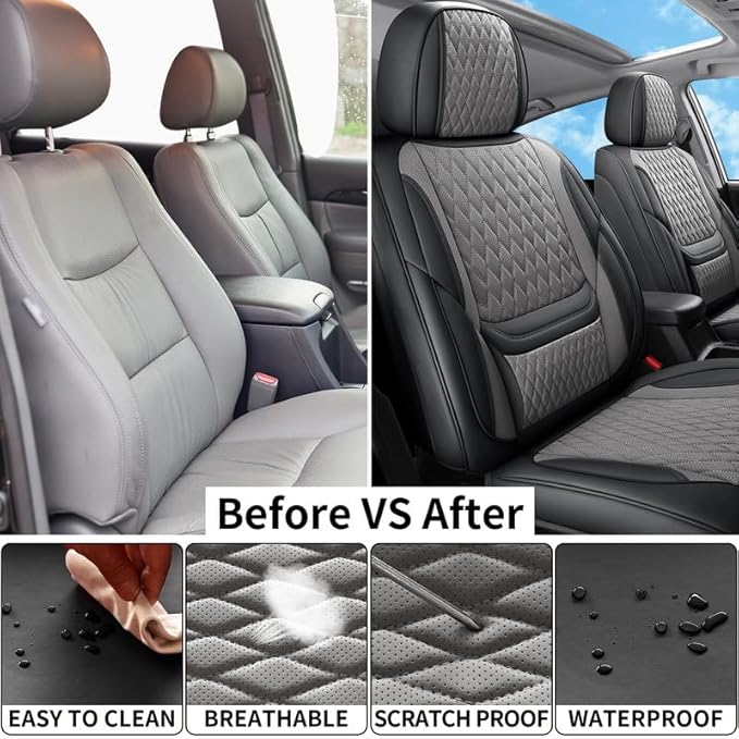 Car Seat Covers Full Set Custom Fit for Chevrolet/Chevy Colorado 2015-2026 - Premium Faux Leather with Lumbar Support | Breathable, Waterproof, Anti-Slip, Durable (Black&Gray,Full Set)