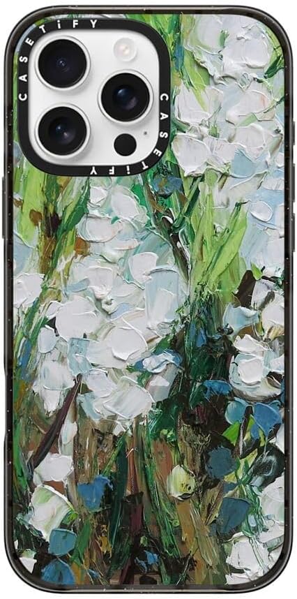 CASETiFY Impact Case for iPhone 16 Pro Max [Slim / 8.2 ft. 4X Military Grade Drop Protection/Compatible with Magsafe] - Wild Squill Flowers - Clear Black