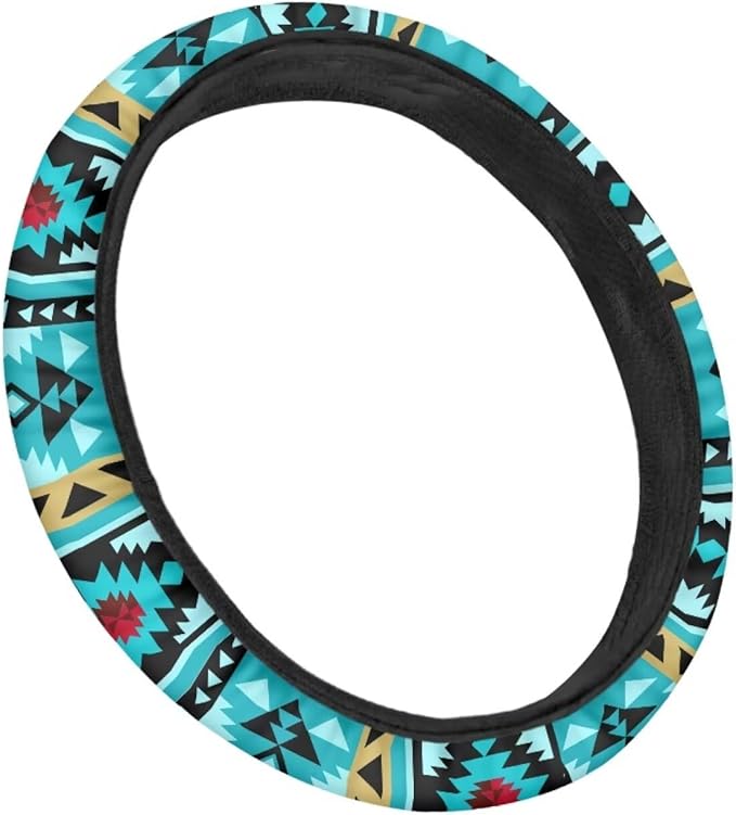 SEANATIVE Universal Steering Wheel Cover, Easy to Disassemble, Non-Slip Soft Steering Wheel Cover, Blue Aztec Print Auto Decor Accessiores