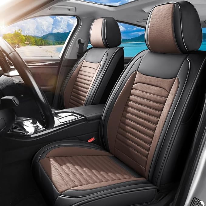 Car Seat Covers Full Set Fit for Toyota Matrix 2003-2014, Premium Faux Leather Car Seat Protector,Breathable Anti-Slip Full Wrapping Edge Seat Covers(Black&Brown,Full Set)