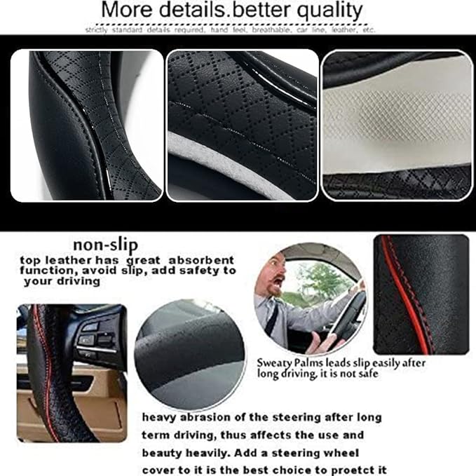 Microfiber Leather Car Medium Steering Wheel Cover,Universal Car Wheel Cover,Breathable Wheel Cover,Anti-Slip Full Surround,Sports Style Steering Wheel Covers (Black)