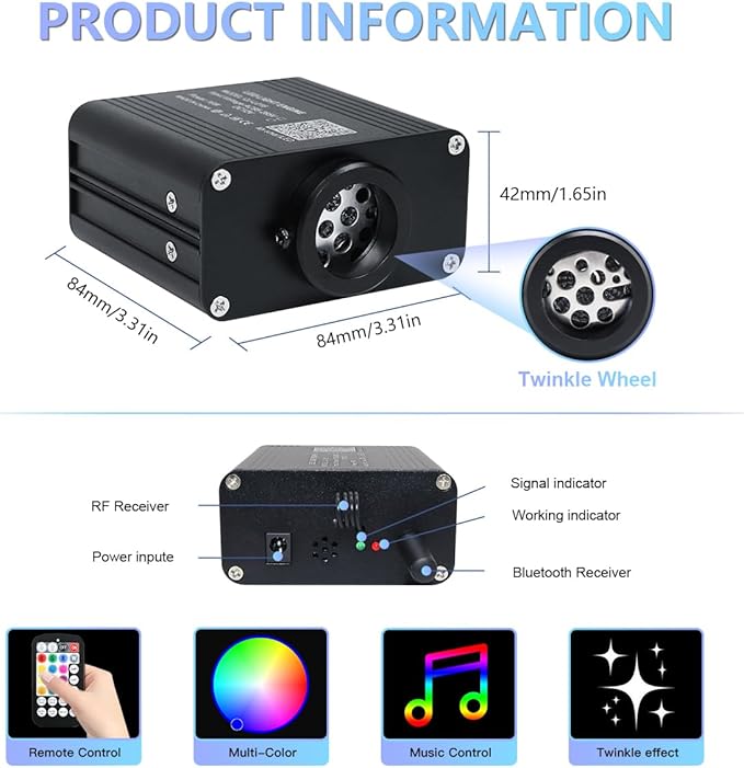 16W Car Home Starlight Headliner Kit, Twinkle & Sound Activate RGBW Fiber Optic Lights with APP & Remote Control, Star Lights for Ceiling Decoration, 550 pcs 13.1ft