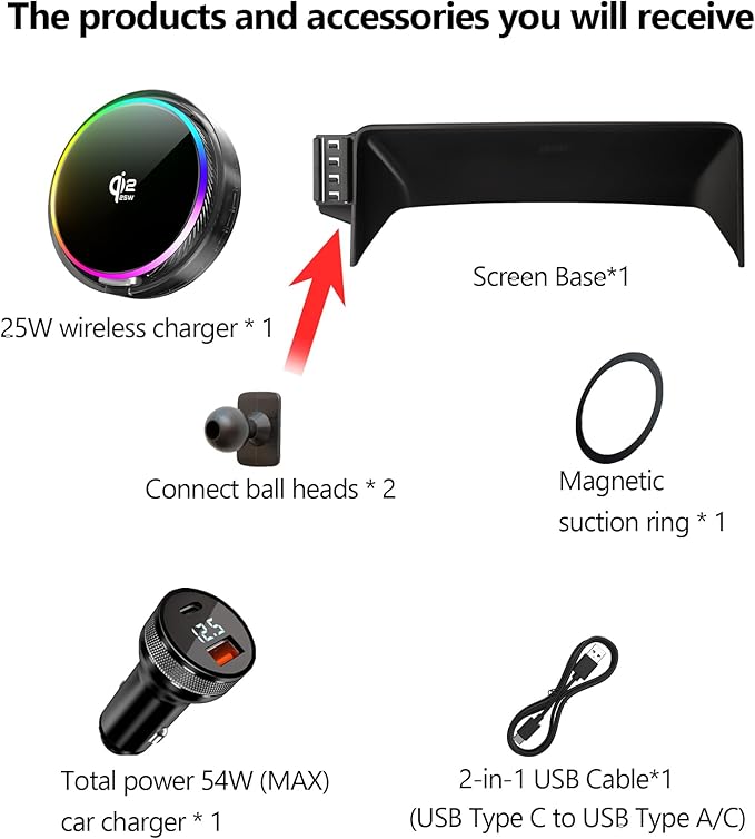 Qi2.2 25W Magnetic Car Mount Charger for Honda Accord 2018-2025 Accessories, for Fast Charging Cell Phone Holder 8 Inch Screen Fixed Clip with Cooling Fan＆54W Fast Adapter