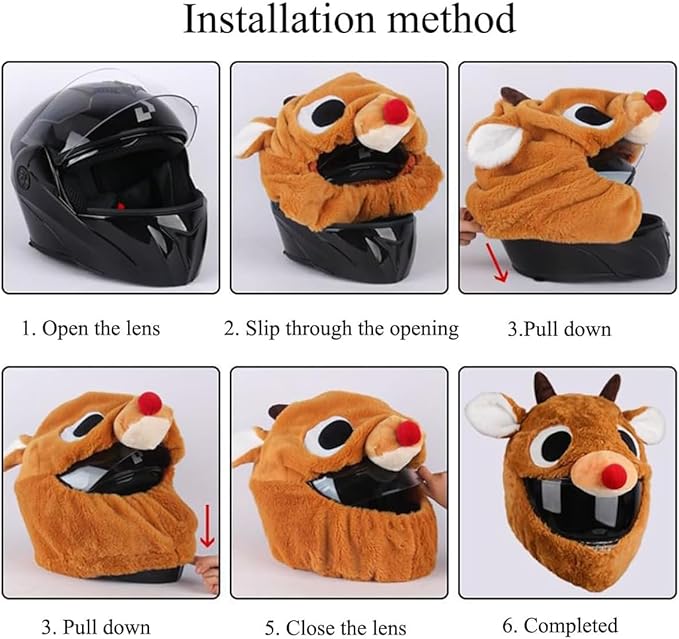 Cute Cat/Rabbit Ear Motorcycle Helmet Covers, Plush Funny Full Face Helmet Decoration Cover, Men Women Helmet Protective Cap, Novelty Animal Cartoon Plush Hat for Fun Ride Gift