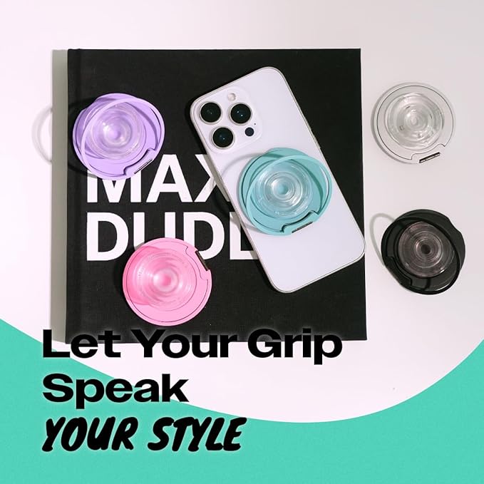 On The Grip Compatible with Magsafe Ultra-Thin Collapsible Phone Grip – Sleek Magnetic Phone Holder for iPhone & Android, 360 Rotation, Wireless Charger Compatible, Durable & Portable (Violet)