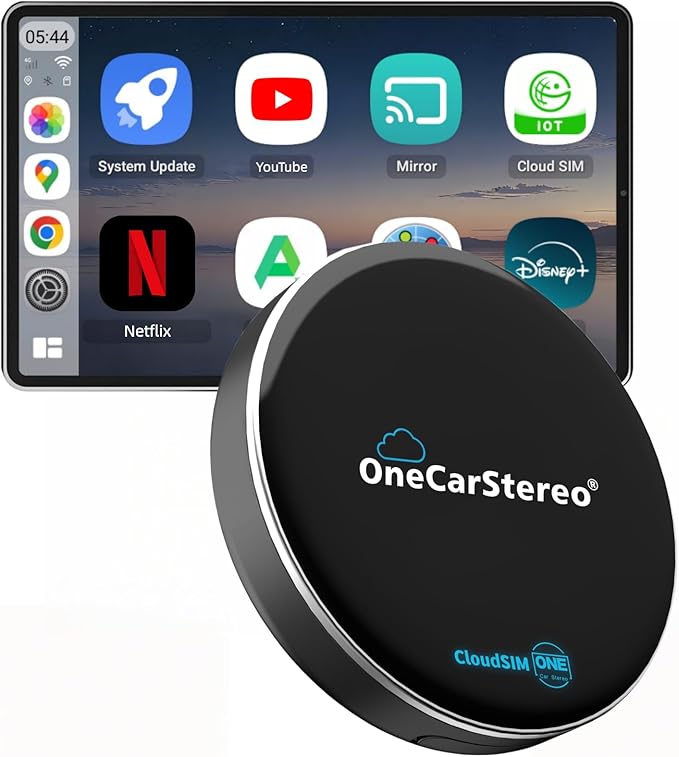 OneCarStereo Cloud Magic AI Box Android 13 CarPlay Adapter with Qualcomm 8 Core, Wireless CarPlay & Android Auto, Built-in Cloud SIM 4G LTE, YouTube & Netflix Streaming for Factory Wired CarPlay Cars