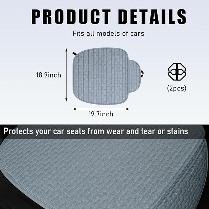 2PCS Car Seat Bottom Cover Pad, Breathable Auto Front Seat Button Cushion Mat with Pocket, Soft Comfortable Vehicle Seat Protector Pad, Universal Truck SUV Car Accessories (Gray)