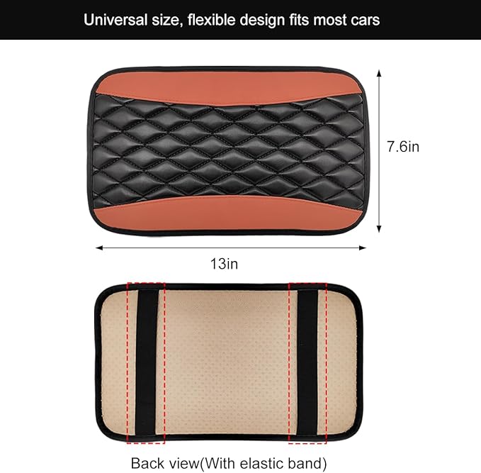 Car Center Console Cushion Pad, 12.6 × 7.48 Inches Waterproof Car Armrest Seat Box Cover, PU Leather Armrest Cover Protector for Most Vehicle, Universal Car Interior Accessories (Black+Brown)