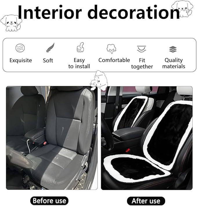 Set of 8 Car Headrest & Lumbar Support & Seat Cushion & Back Support Pillow Cute Black & White Dog Pattern Car Seat Pillow Comfortable & Durable Car Accessories Pillow for Long Sitting