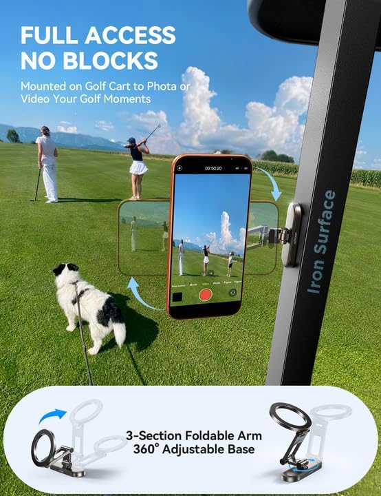 JOYROOM Upgraded Magnetic Golf Cart Phone Holder, [Tri-fold+All Metal] Magsafe Phone Holder Compatible with MagSafe iPhone 17 16 15 14 13 12 Fits EZGO Club Car Yamaha Icon Golf Cart Accessories Gifts