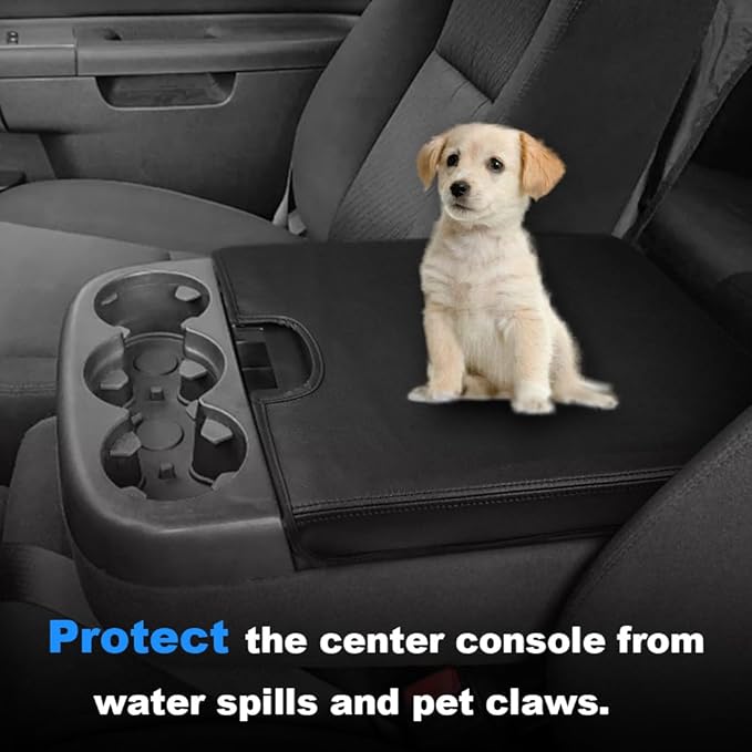DEYTOP Center Console Cover for Chevy Silverado & Tahoe 2007-2013 Console Armrest Cover for GMC Sierra 2007-2013 Car Cushion Protector Pad ( Jump Seat Console ONLY) (Black Stitching, 07-17 JUMP SEAT)