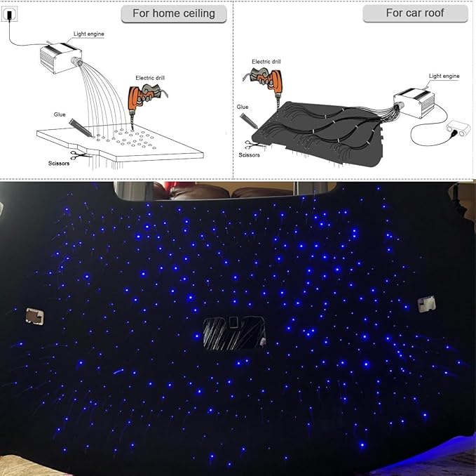 AMKI High Brightness Dual Color 32W Twinkle Sound Mode RGBW Light Source Engine Driver Remote/APP Control Dual Port Starlight Box Motor for Fiber Optic Star Ceiling Light Kit