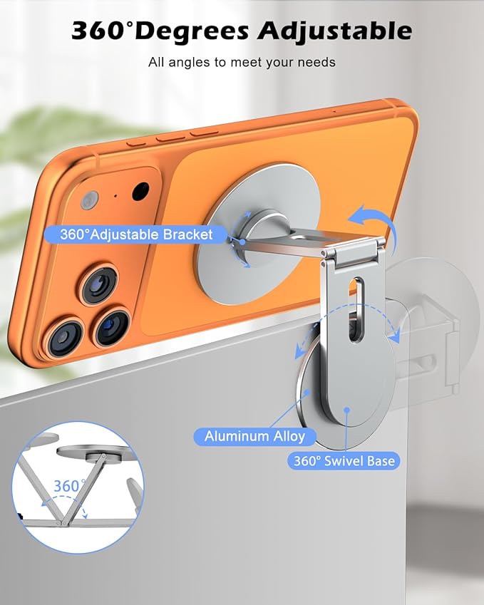 CloudValley Magnetic Phone Laptop Holder Mount, Foldable Hidden Portable Stand for iPhone 17/16/15/14/13 & All Phone, Clamp for Monitor Side, Compatible with Laptop, Desktop, Tesla Model 3/ Y, Gray