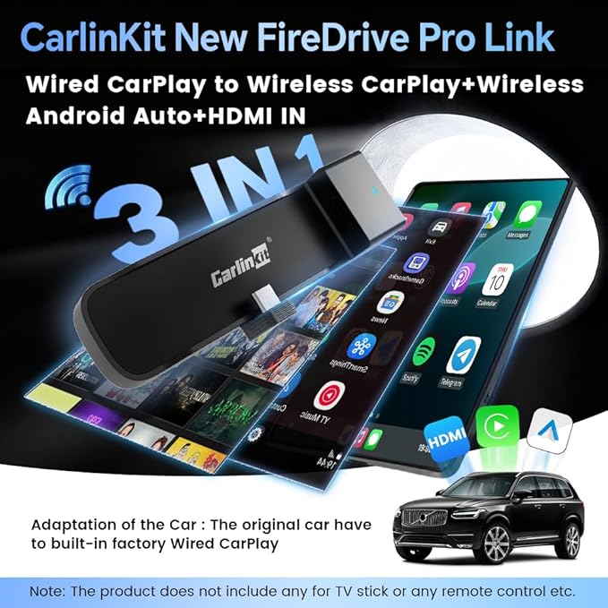 Carlinkit FireDrive Link Pro Car TV Mate, Convert Wired to Wireless Android Auto & CarPlay Adapter, Compatible with Wired CarPlay for Fire TV Stick Streaming, 5GHz WiFi/Plug & Play