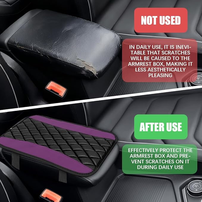 Car Center Console Cushion Pad, Arm Rest Covers, 12.6"×7.5" Leather Waterproof Auto Armrest Seat Box Protector, Auto Comfortable Center Console Cover Universal for Most Vehicles (Purple)