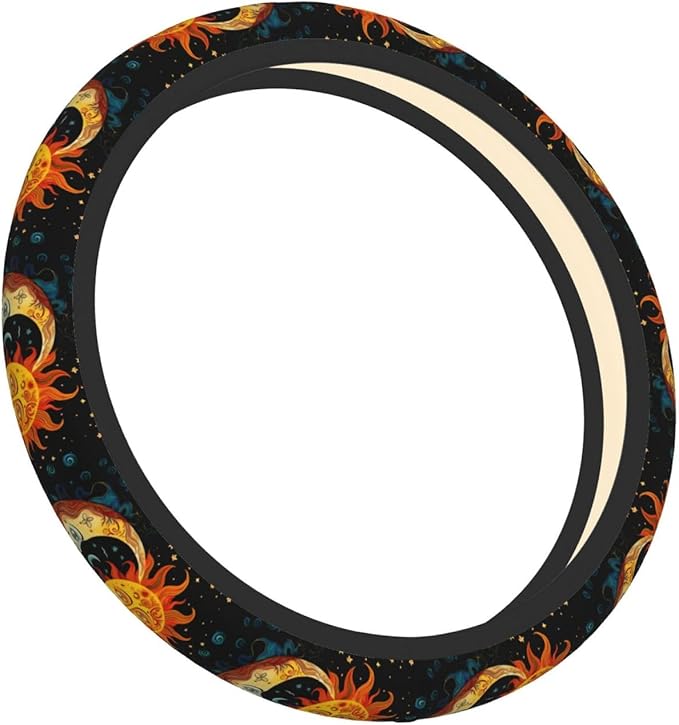 Boho Sun Moon Stars Steering Wheel Cover Women, Comfortable Elastic Steering Car Wheel Cover Fit 15 inches Universal Accessories Suvs Trucks Decor