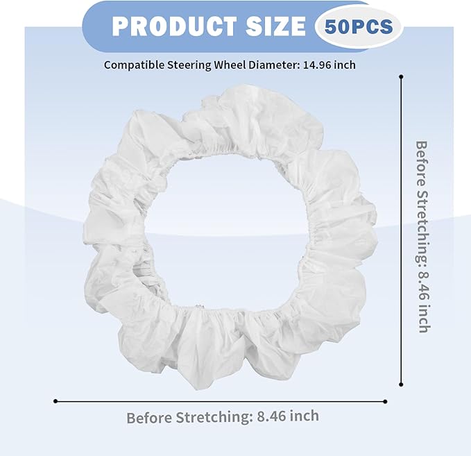 50PCS Upgraded Disposable Steering Wheel Covers with Elastic Band,Thickened Car Steering Wheel Cover for Protecting,LDPE Car Wheels Cover Fits 14.96" Diameter Steerings Wheels (50PCS)