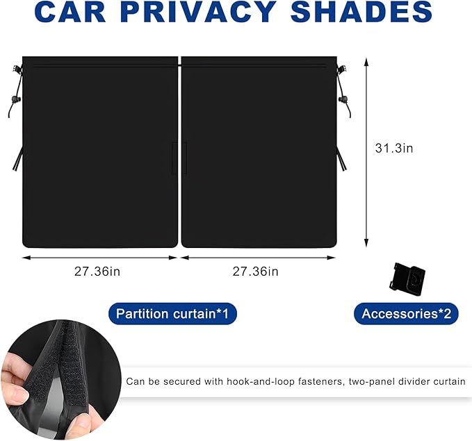1PCS Car Privacy Curtain, Removable Auto Rear Seat & Side Window Sunshade Divider Curtain with Storage Bag, Backseat Partition Curtains Window Covers for Camping Nap Sleeping