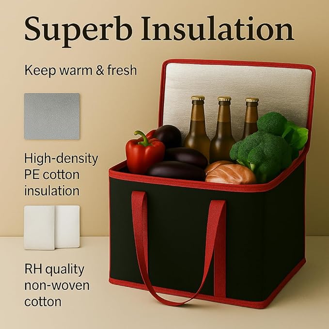 musbus 2 Pack Jumbo Chillout Thermal Tote, Foldable Insulated & Reusable Food Delivery Bag for Groceries, Potlucks, Sundries & More Cooler Bag Insulated Grocery Bags Large Freezer Shopping