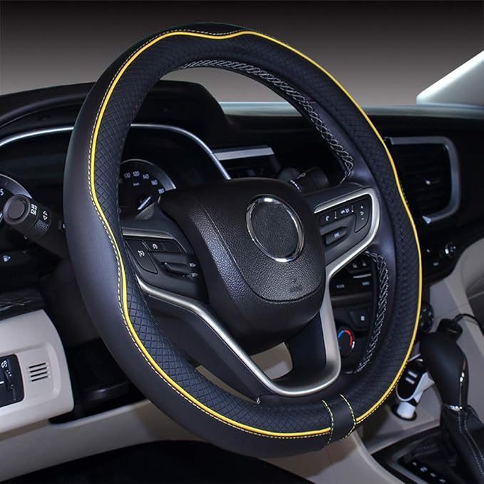 Mayco Bell Large Size Steering Wheel Cover Anti-Slip,Safety,Soft,Breathable,Durable,Full Surround,Comfortable Grip Microfiber Leather (15.5-16 inch, Black Yellow)