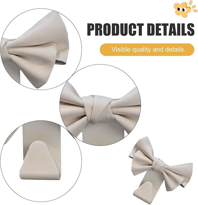 2 Pack Car Seat Headrest Hooks, Cute Bow Design Backseat Hook Storage Organizer for Purses, Handbags, Coats, Umbrellas, Cute Car Accessories for Women and Girls (White Leather)