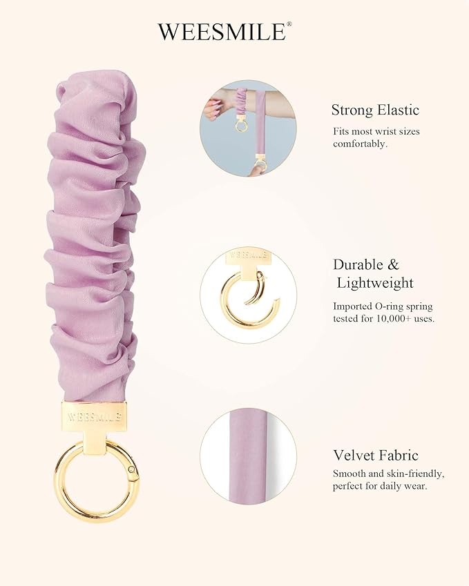 WEESMILE Keychain Wristlet, Stretchy Key Chain for Car Keys with D ring, Cute Scrunchie Wrist Bracelet for Women Men