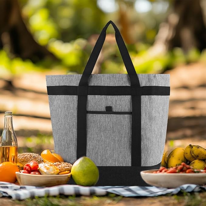 mosago 2PK Reusable Grocery Tote Bags, Insulated Cooler Shopping Bag for Women, Pizza/Food Delivery Bags to Keep Food Hot/Cold for Commercial Food Transport, Cooler Bag for Travel/Picnic, Collapsible