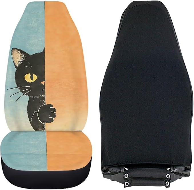 BIGCARJOB Cute Cat Car Seat Cover Set for Front Seat Only, 2 Pack Auto Front Seat Protector Saddle Blanket for Women Car Interior Accessories