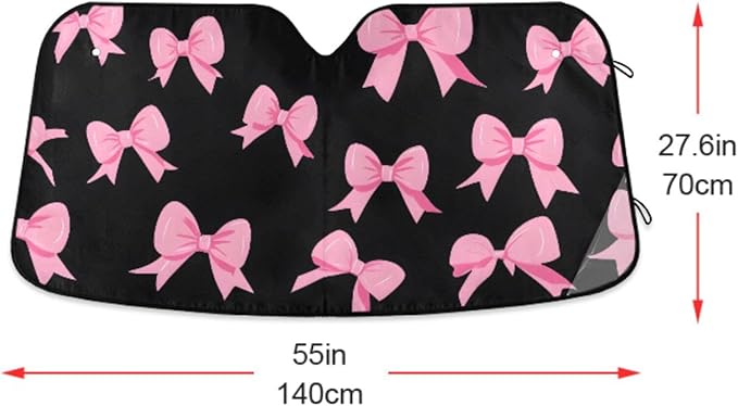 Pink Bow Black Windshield Sunshade Car Sun Shade Front Window Shade for Truck SUV Blocks UV Rays Sun Reflector Visor Protector Accordion Folding